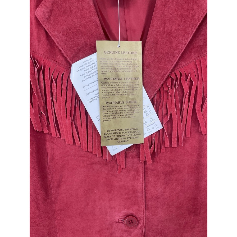 Denim & Co. Red Jacket L . Vintage New Damage To One Pocket Pit To Pit 22 Fringe - Picture 6 of 8